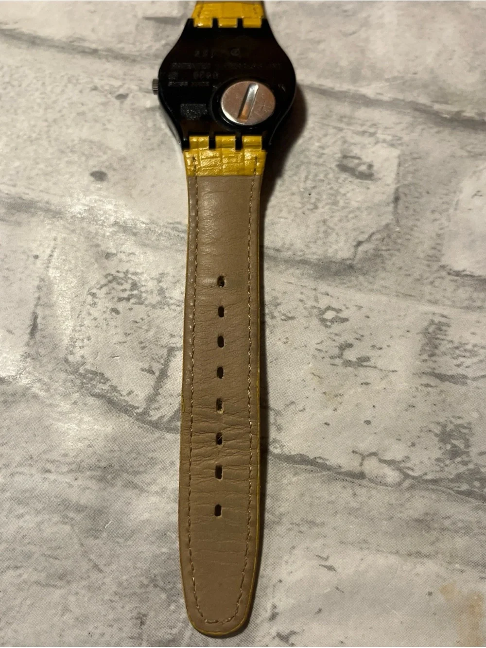 Vintage Swatch Yellow Strap Wristwatch with Black Case 24 hour clock